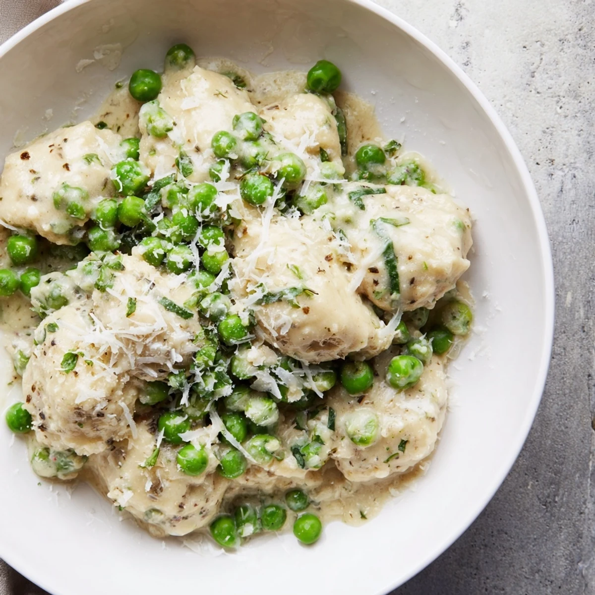 Golden, creamy Creamy Parmesan Orzo with Green Peas, enticingly served, bursting with flavor for dinner.