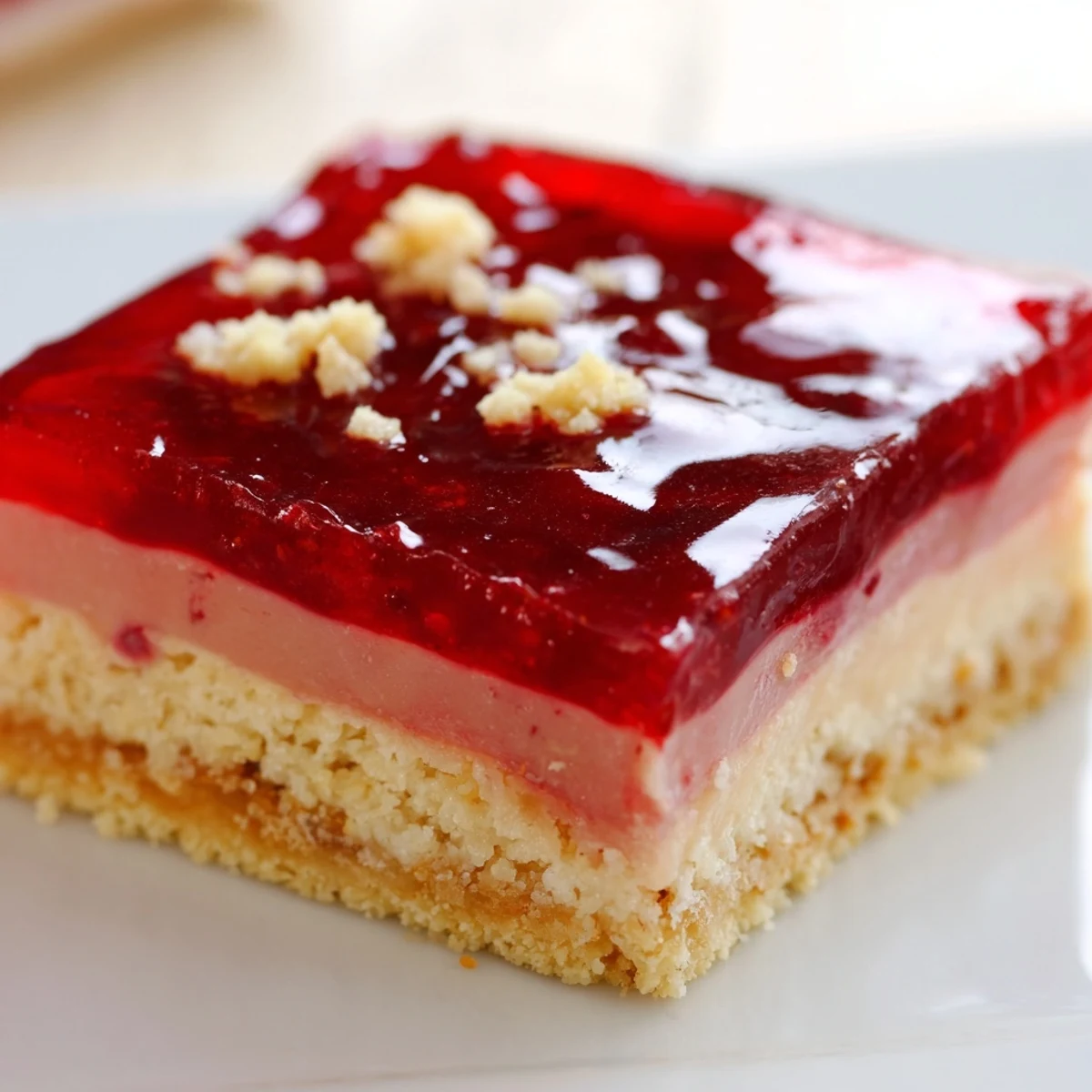 A close-up of buttery Simple Homemade Strawberry Jam Squares, a perfect quick dessert recipe with jam.