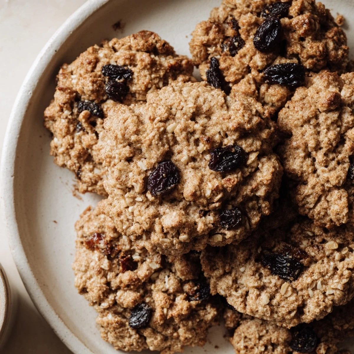 Soft-baked oatmeal raisin breakfast cookies, golden brown, perfect for a quick and delicious morning treat.