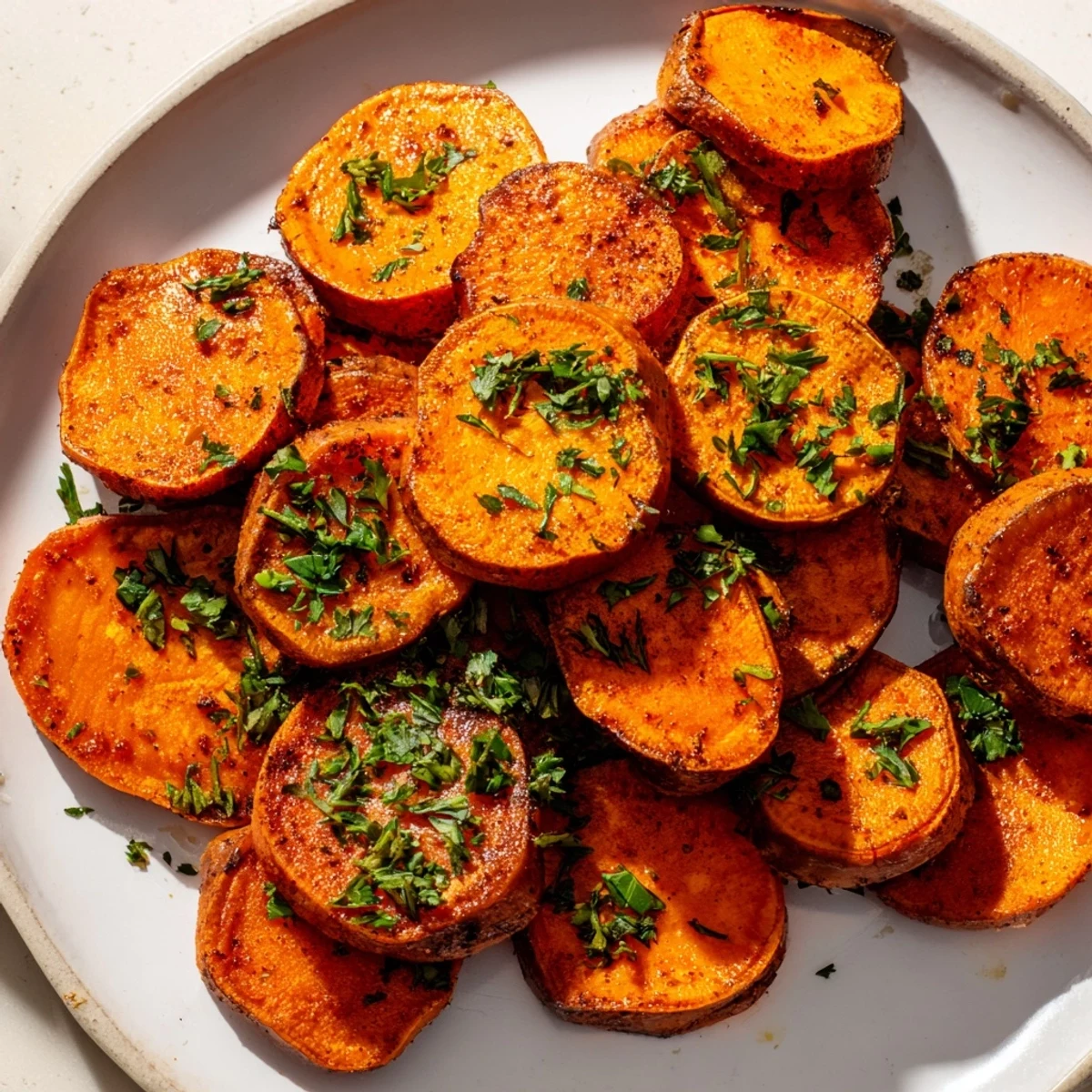 Close-up of warmly spiced Cajun Roasted Sweet Potatoes, showcasing their tender, caramelized edges.