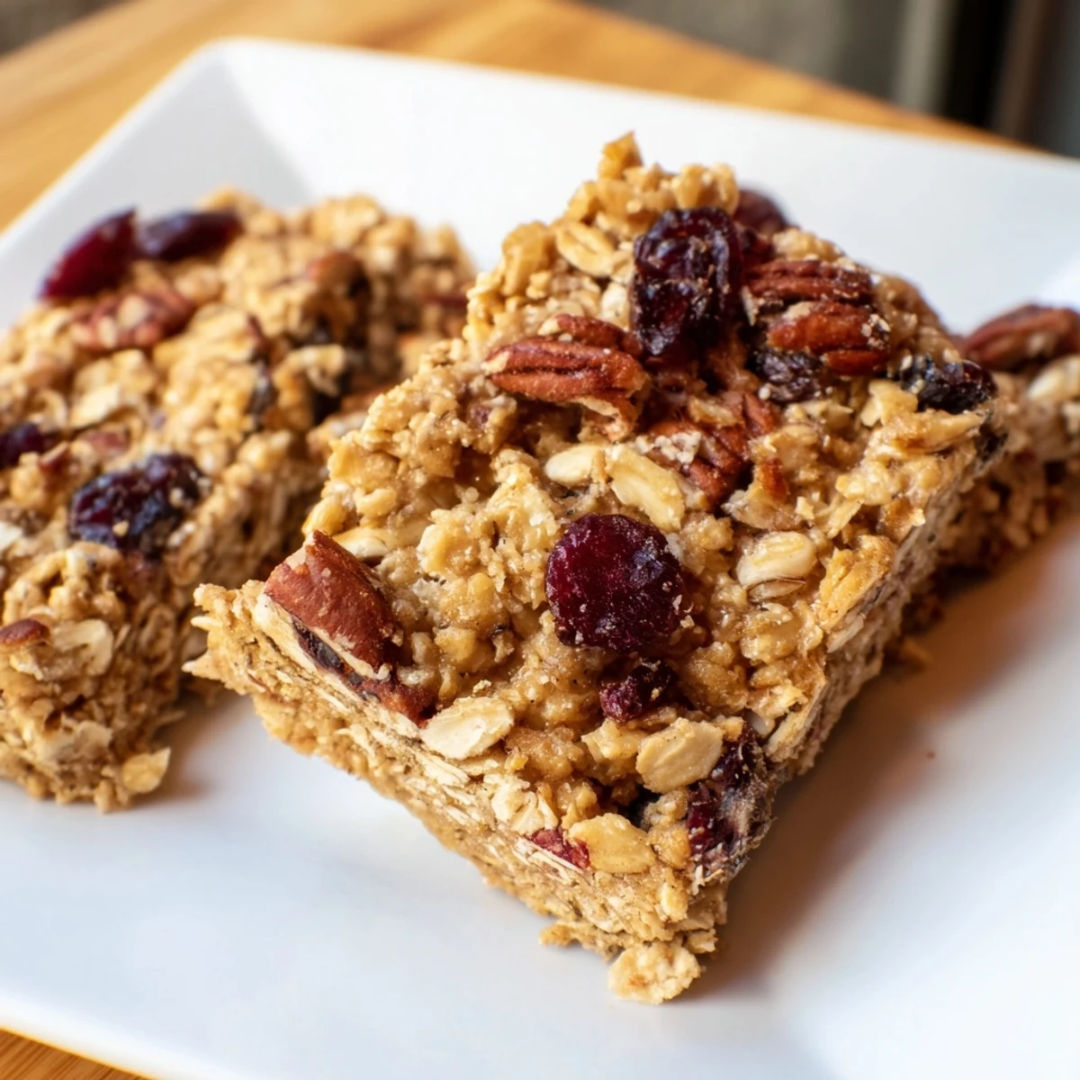 Golden brown maple cinnamon oatmeal bars, ready to eat, perfect for a quick breakfast.