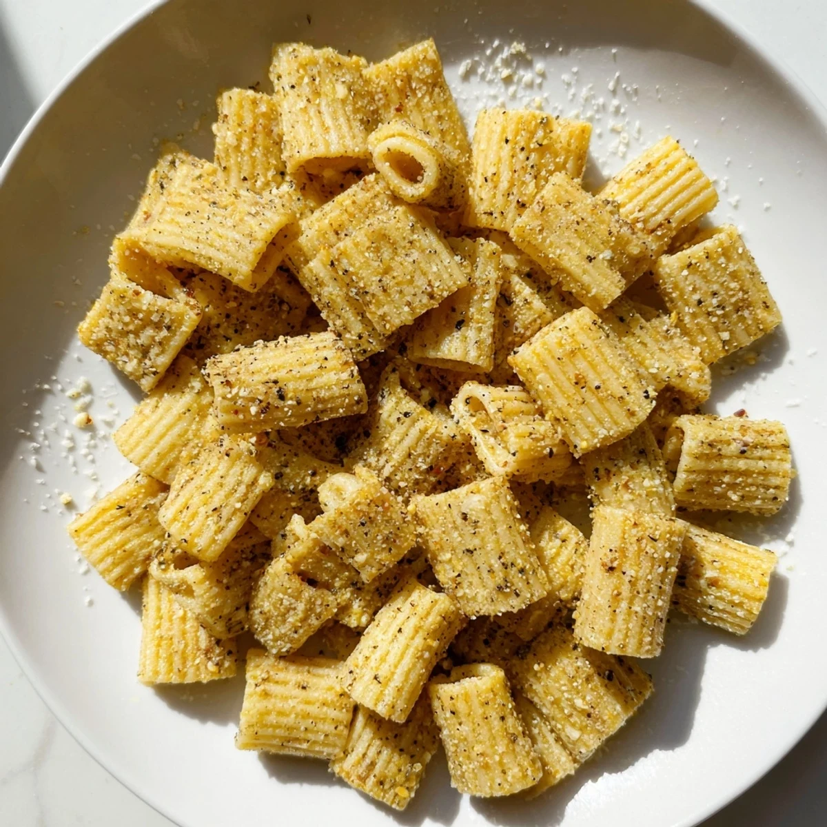 Golden, crispy Crunchy Parmesan Pasta Chips, a delicious snack with a dusting of savory cheese and seasonings.