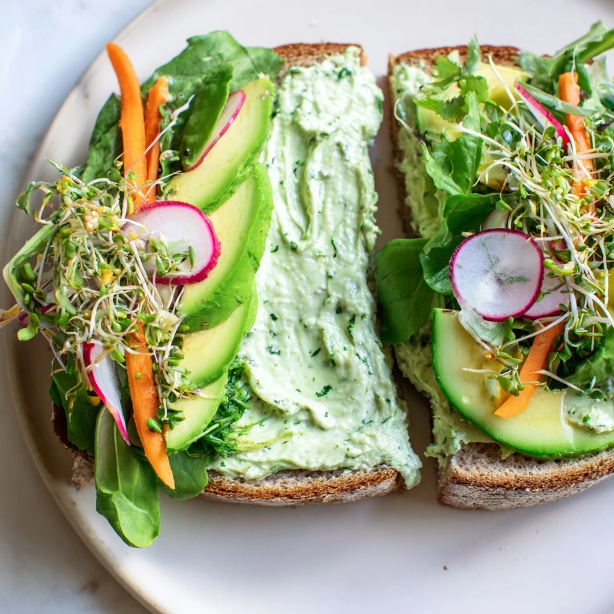 Enjoy this delicious Green Goddess sandwich, bursting with fresh herbs and a creamy texture!