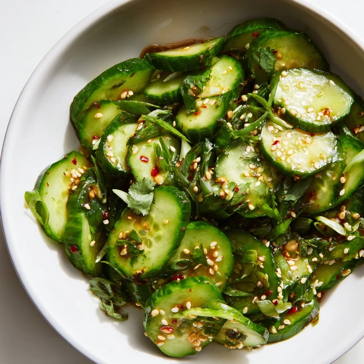 Vibrant photo: Zesty Shake Cucumber Salad, with bright green cucumbers and a glossy dressing, ready to enjoy.
