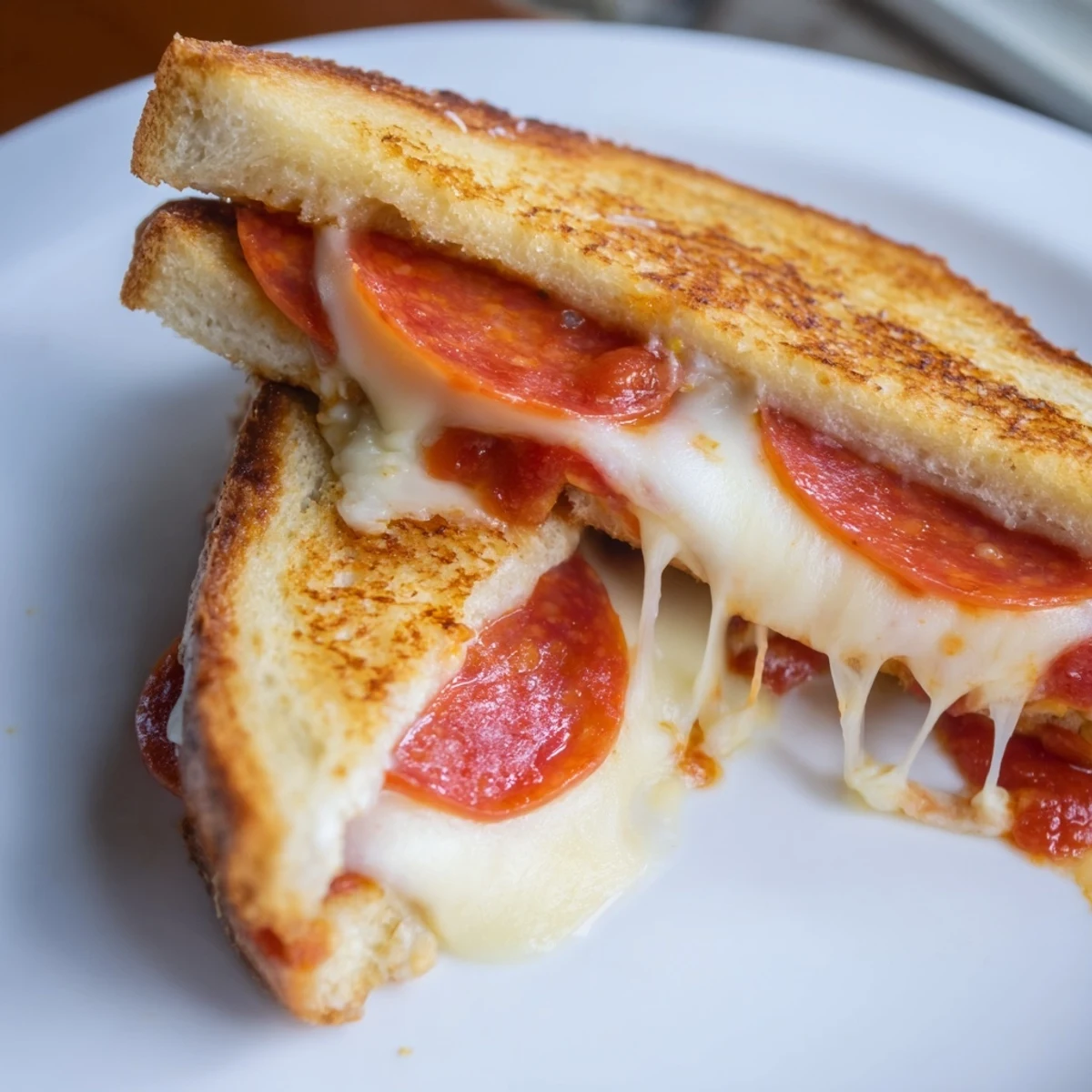 Crispy, golden-brown Pizza Grilled Cheese, the ultimate comfort food sandwich with melted cheese and marinara.