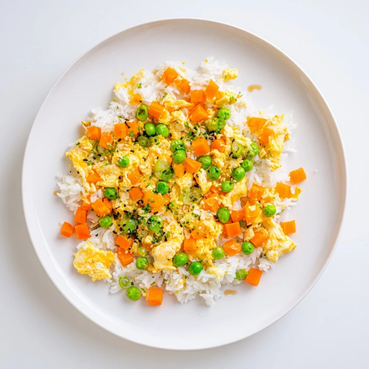 A steaming bowl of flavorful Egg Fried Rice, garnished with fresh scallions, ready to eat.