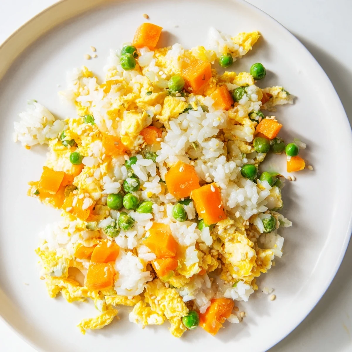 Close-up of perfectly cooked Egg Fried Rice showcasing the savory sauce and tender ingredients.