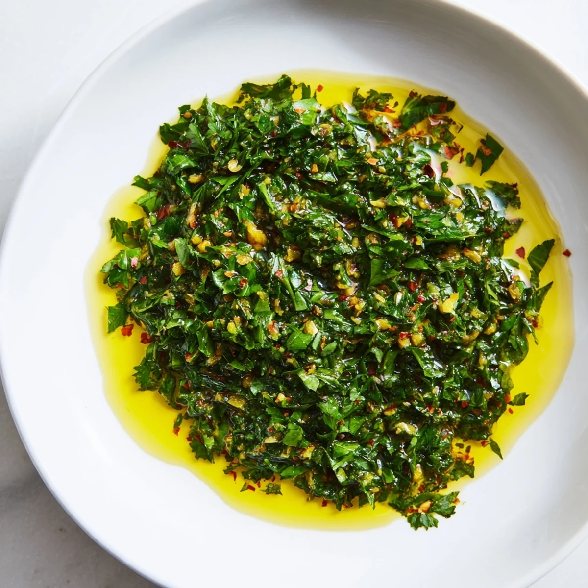 Close-up of the fragrant Moroccan Chermoula Marinade, with visible herbs and oils, ideal for marinating seafood.