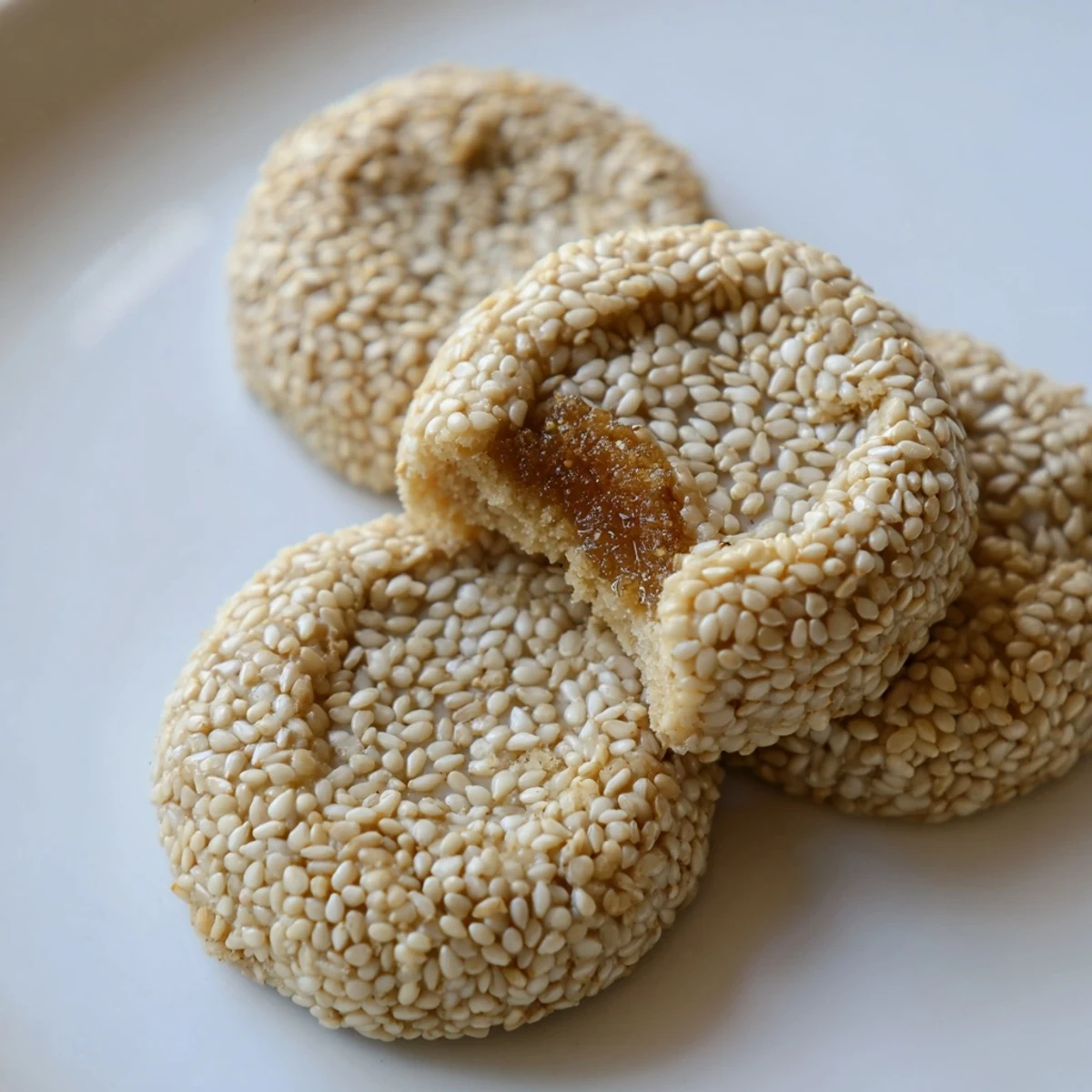 Warm, golden Palestinian Kahk cookies, filled with sweet date paste, ready for serving with coffee.