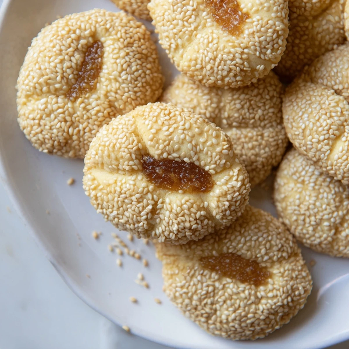 Freshly baked Palestinian Kahk, speckled with sesame seeds, a Middle Eastern dessert tradition enjoyed during celebrations.