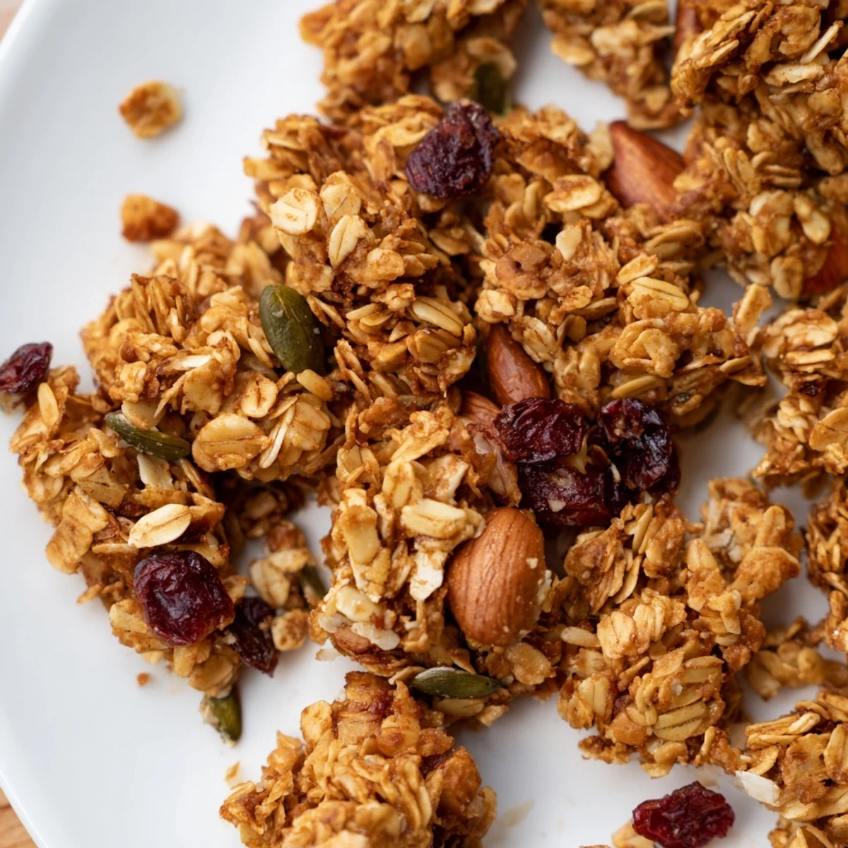 A bowl of golden homemade Granola Clusters with oats, nuts, and honey, ready to be scooped for breakfast or snacking.