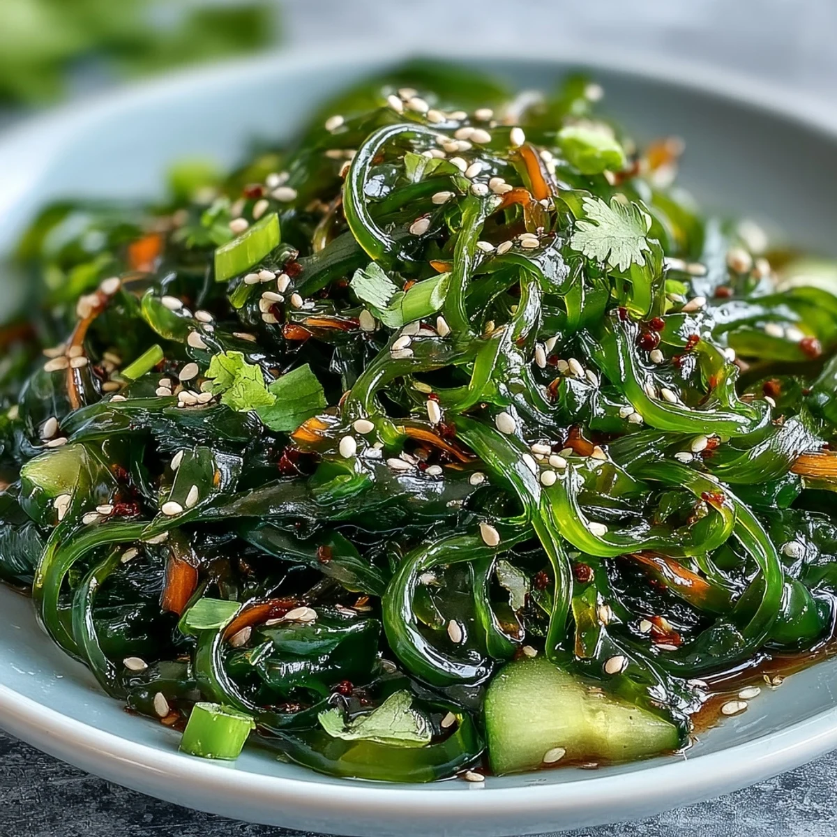 A refreshing sea salad, perfectly chilled and ready for your appetizer table.