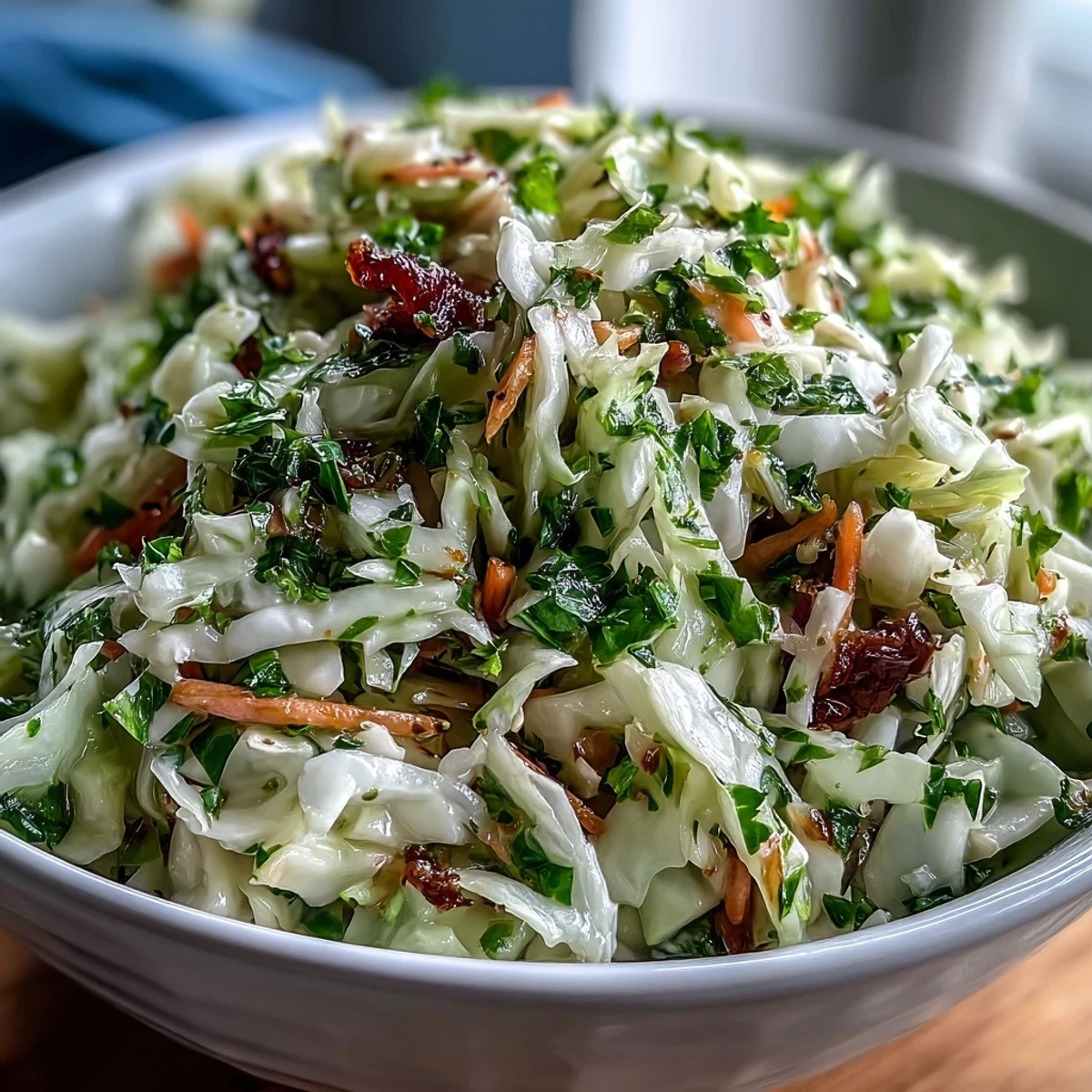 Vibrant Sauerkraut Slaw served as a crunchy vegan side dish, featuring fermented cabbage and fresh vegetables with a tangy apple cider vinegar dressing.