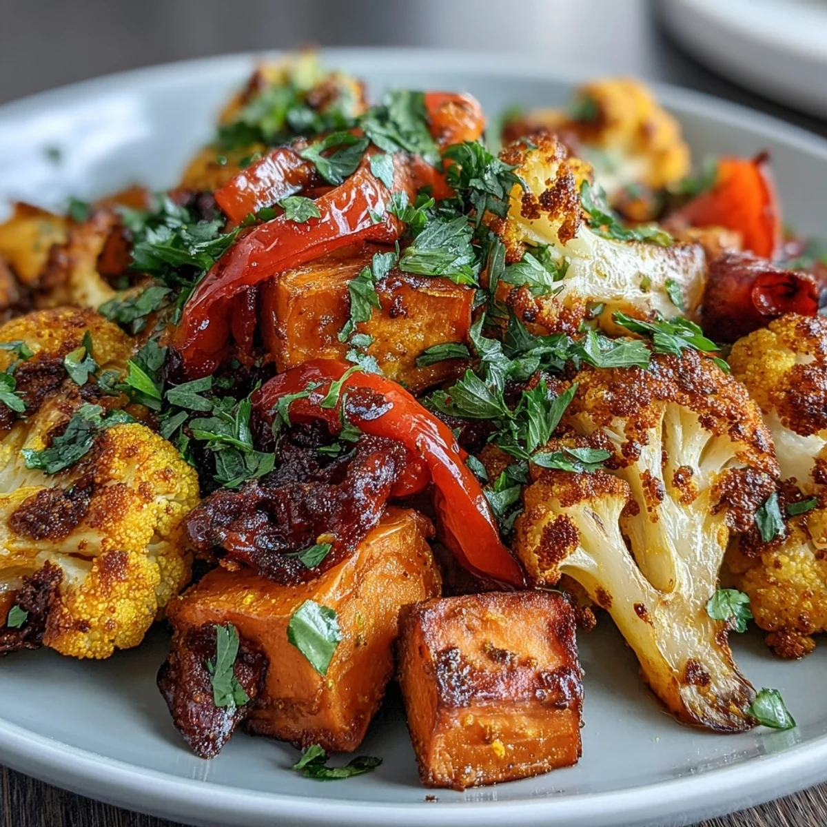 Golden Anti-Inflammatory Turmeric Roasted Vegetables on a baking sheet, featuring caramelized sweet potatoes and crisp broccoli florets.