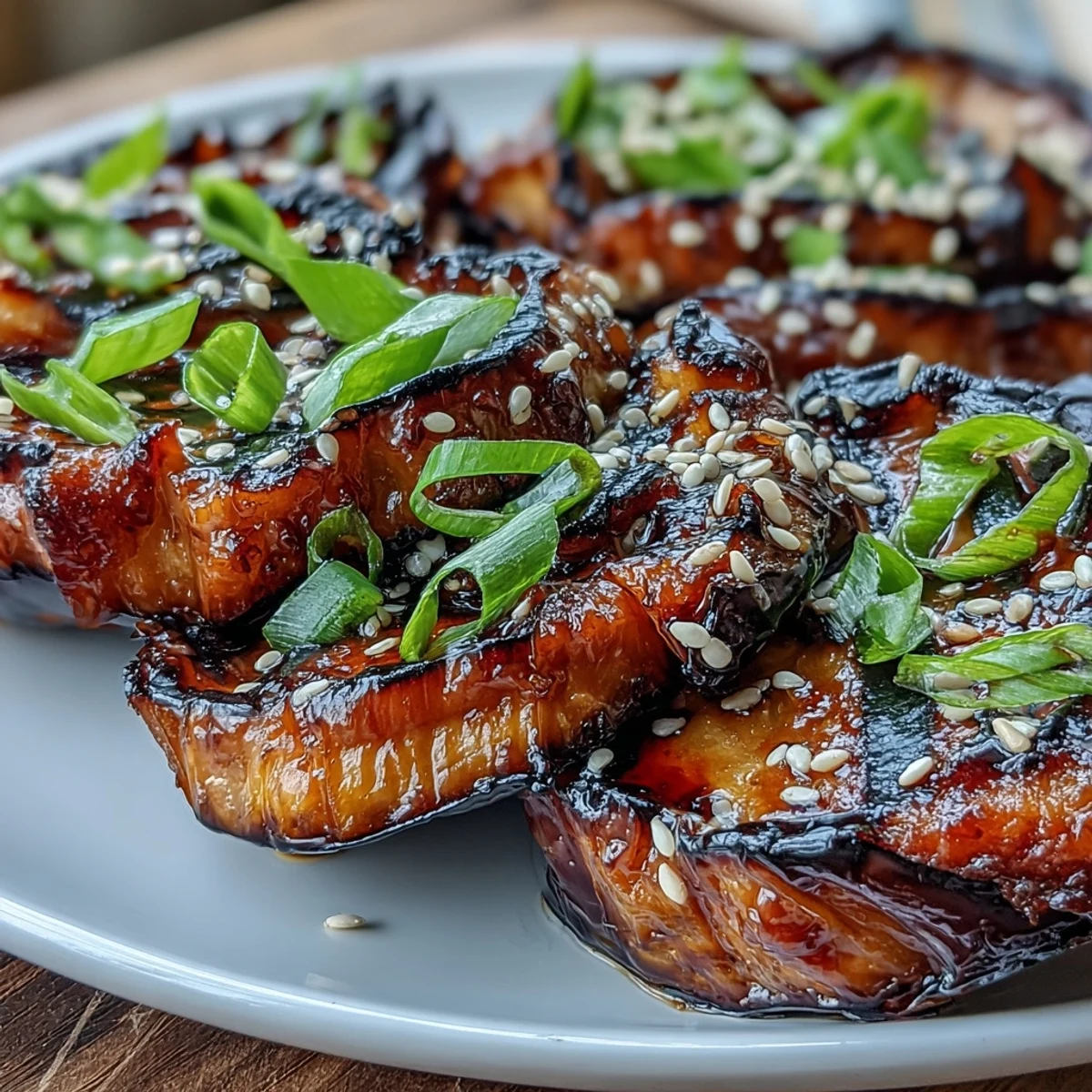 Silky roasted Japanese eggplant showcasing a beautiful, savory miso glaze and fresh green onions.