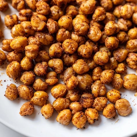 Golden-brown, crispy chickpea snack roasted with smoked paprika and cumin, served in a rustic ceramic bowl for dipping.