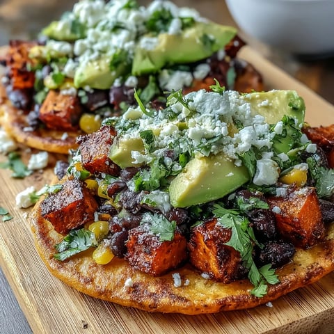 Golden-brown roasted sweet potato cubes piled high on crispy tostada shells with black beans and corn for the Black Bean and Sweet Potato Tostadas.