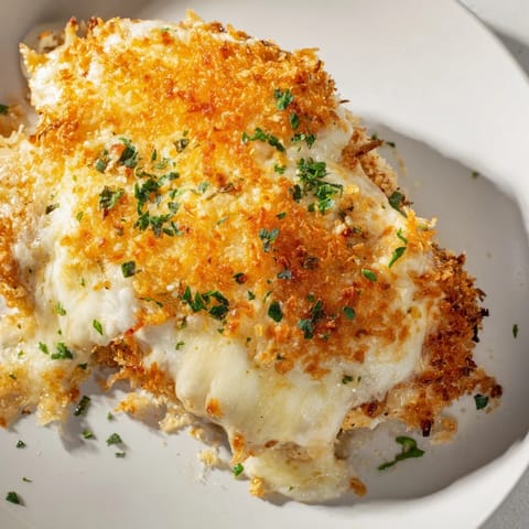 Delicious Cheesy Baked Chicken Breast featuring juicy, tender chicken under a crispy, cheesy crust.