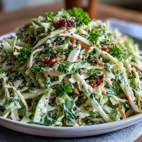 Bright Green Cabbage and Apple Slaw served chilled as a side dish for a summer barbecue.