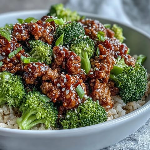 Steamed broccoli florets and sesame seeds crown this easy dinner, perfect for quick weeknight meal prep at home.