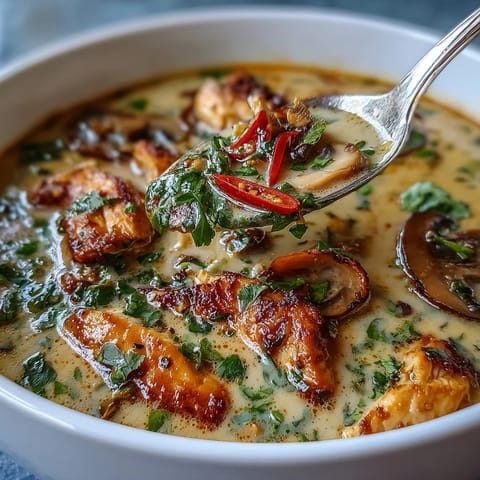 A vibrant bowl of Thai Coconut Curry Soup topped with fresh cilantro and lime wedges.  
