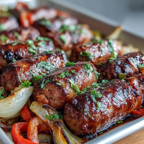Aromatic Italian sausages and vibrant bell peppers roasted together, creating a savory, one-pan meal that's perfect for busy weeknights.  