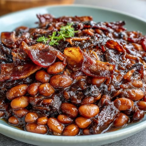 Juneteenth BBQ Baked Beans with Bacon, a smoky-sweet picnic favorite.