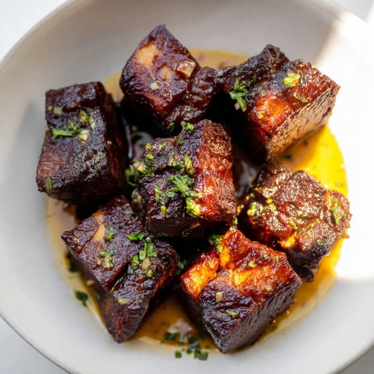Tender Skillet-Seared Steak Bites glistening with garlic butter, fresh parsley sprinkled on top, delicious.