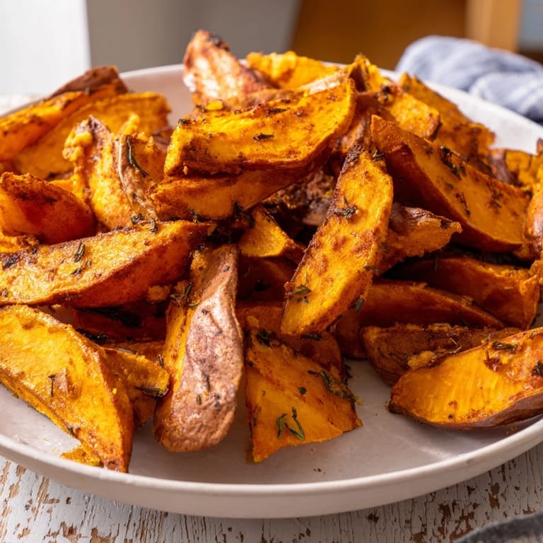 Savory and delicious, freshly baked sweet potato wedges offer a healthier, flavorful side dish option.