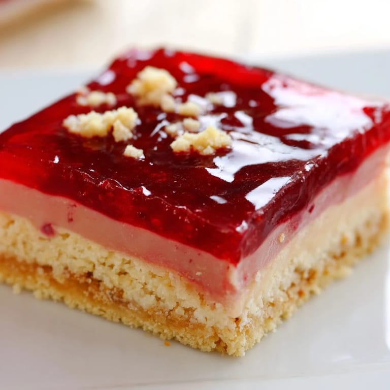 A close-up of buttery Simple Homemade Strawberry Jam Squares, a perfect quick dessert recipe with jam.