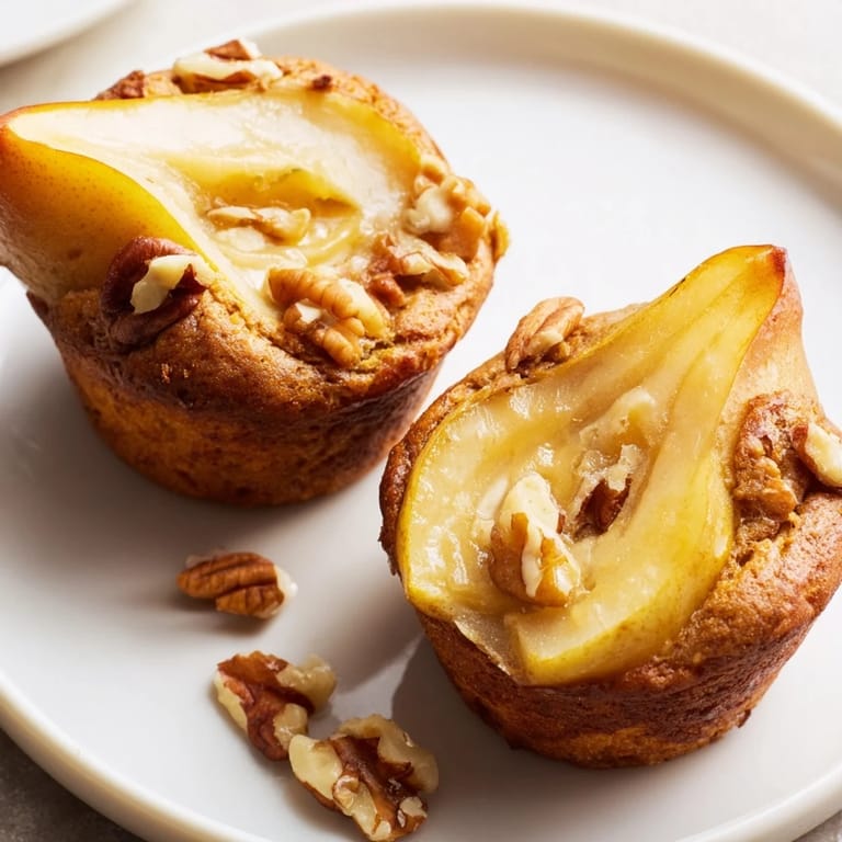 Fluffy seasonal spiced pear and walnut muffins with a satisfying crunch of walnuts and warm spices.