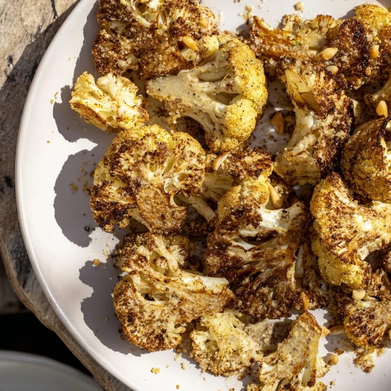 A close-up of roasted cauliflower steaks, showcasing the smoky paprika and flavorful tahini drizzle.