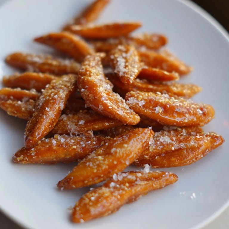 A close-up of crunchy sweet and salty honey toasted cashews sprinkled with flaky sea salt, a delicious treat.