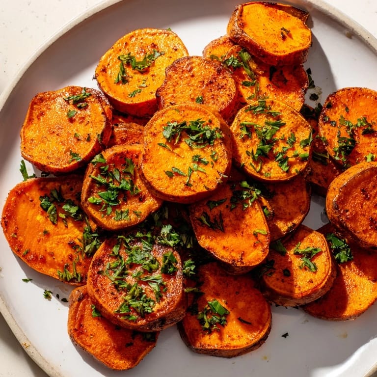 Close-up of warmly spiced Cajun Roasted Sweet Potatoes, showcasing their tender, caramelized edges.