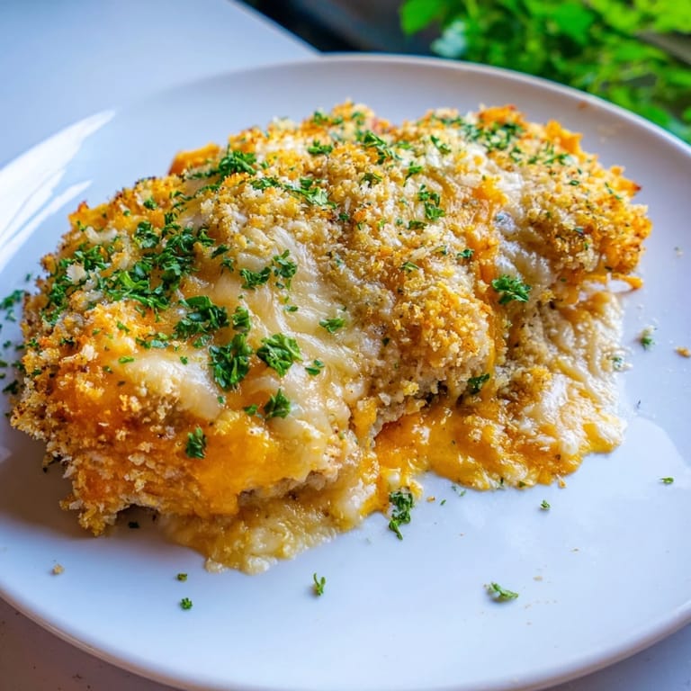 Satisfying and easy, this Cheesy Baked Chicken Breast is topped with golden breadcrumbs and bubbling cheese.