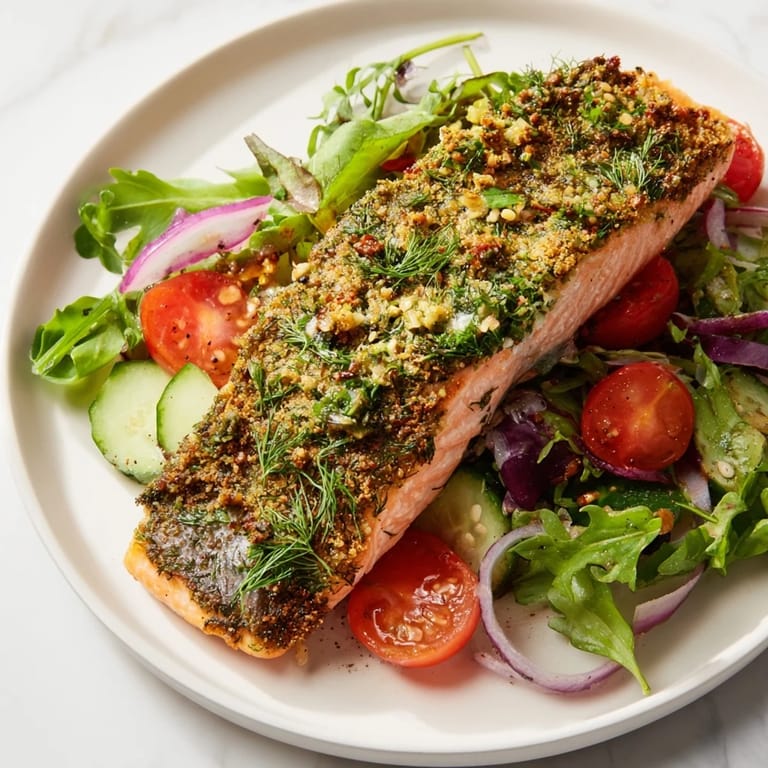 Imagine the flaky texture of this Herb-Crusted Salmon Salad, a delicious and balanced meal idea.