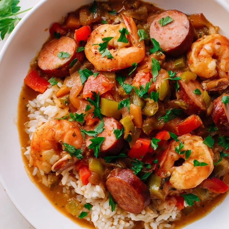 Golden, perfectly cooked Jambalaya Skillet, brimming with rice, and colorful vegetables for a comforting meal.