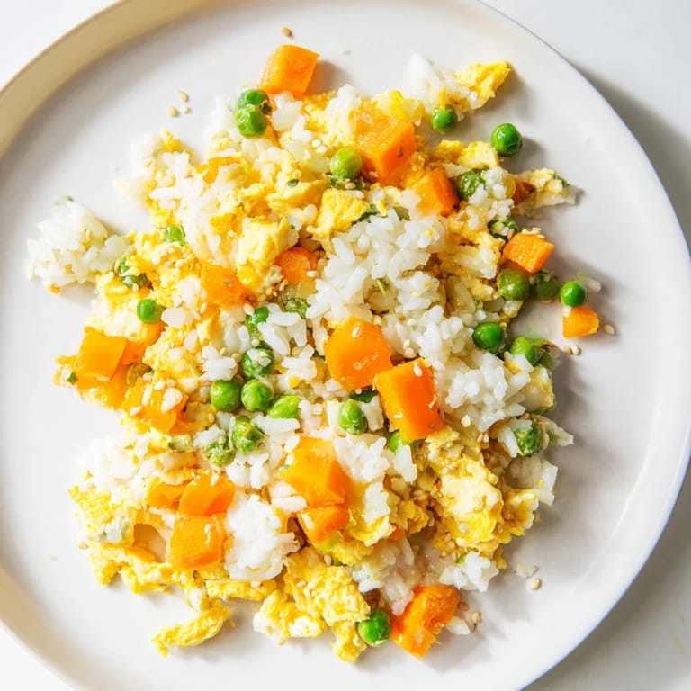 Close-up of perfectly cooked Egg Fried Rice showcasing the savory sauce and tender ingredients.