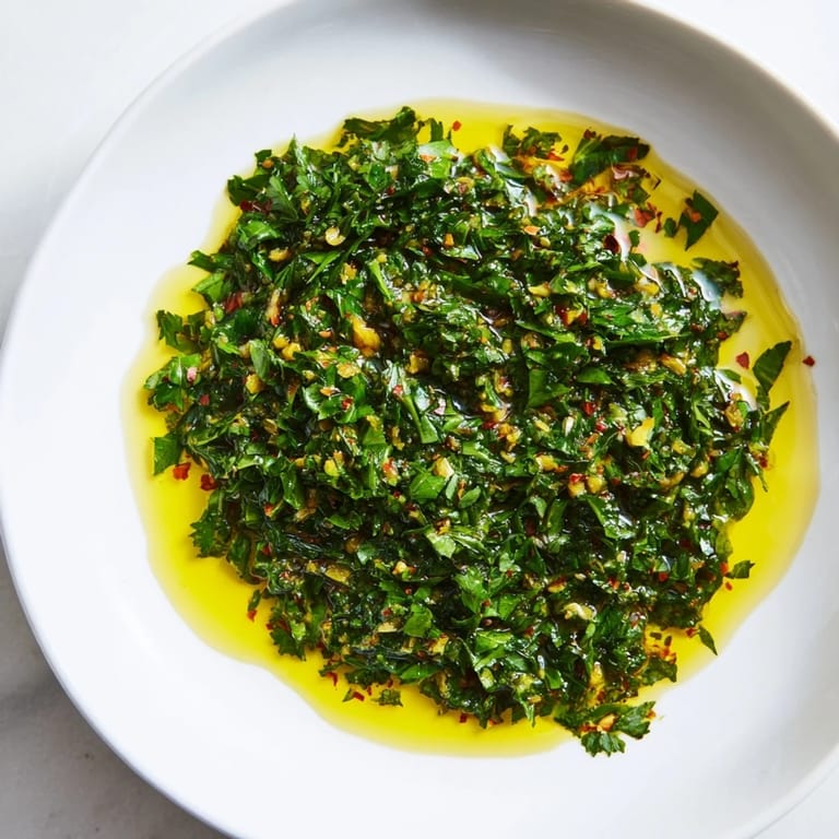 Close-up of the fragrant Moroccan Chermoula Marinade, with visible herbs and oils, ideal for marinating seafood.