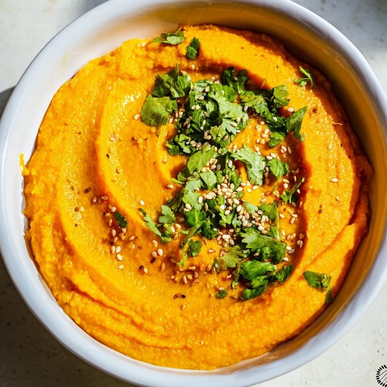 This creamy homemade Carrot Ginger Dip is served in a rustic bowl with crisp vegetable sticks for a healthy appetizer.  