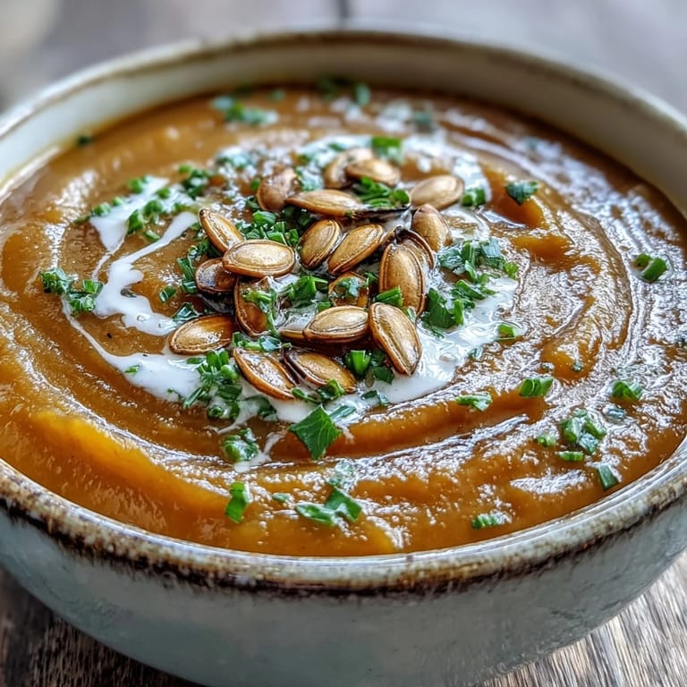 Hearty bowl of homemade acorn squash soup beside crusty gluten-free bread, perfect for a comforting vegetarian dinner.