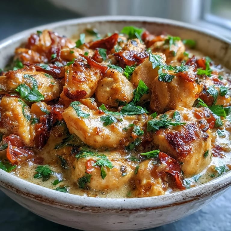 Easy Chicken Curry is ready to serve, with a spoon dipping into the creamy, spice-infused sauce and steaming rice.