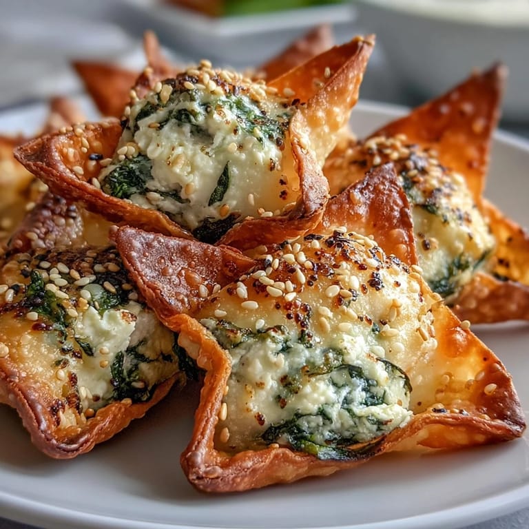 Freshly baked wonton cups brimming with warm Mediterranean Spinach and Feta Cheese Crisps, garnished with lemon zest and aromatic herbs.