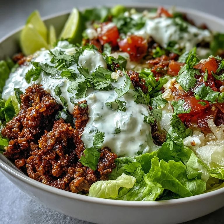 This Healthy Taco Bowl features crumbled beef, fresh radishes, cilantro, and creamy avocado for a nourishing meal.