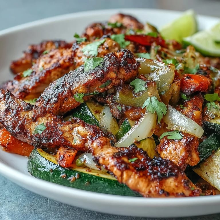 Easy Sheet Pan Fajita Bowl with juicy chicken and charred vegetables served over rice, finished with a drizzle of salsa.