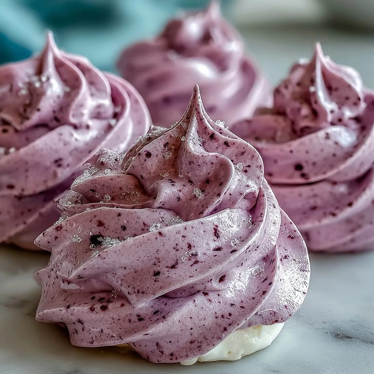 Freshly baked Black Currant Meringues with a light, airy texture, perfect for a gluten-free dessert on a marble counter.