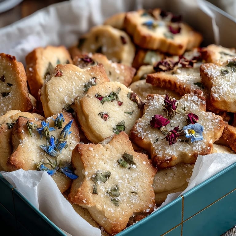 Buttery shortbread cookies with edible flowers, a beautiful treat for celebrating Mother's Day.