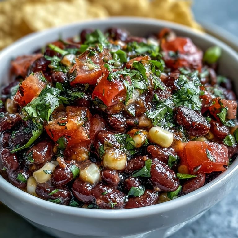 Vibrant cowboy caviar dip featuring tender black beans, golden corn, and bright pico de gallo, ideal for summer gatherings.