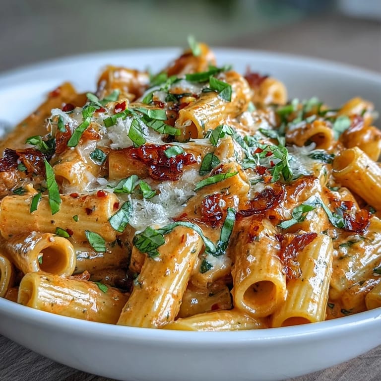 This viral pink sauce pasta recipe showcases a rich, blush-colored, cheesy goodness.