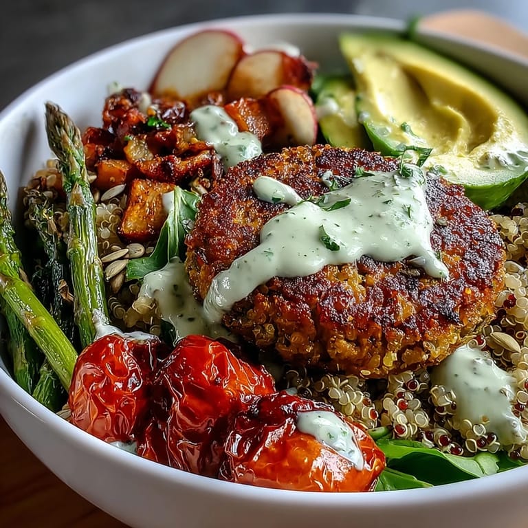 A colorful, hearty Spring Buddha Bowl ready to be devoured after roasting.